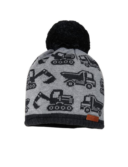 Maximo MINI-Boy Mütze randlos, Pompon "Baufahrzeuge allover"